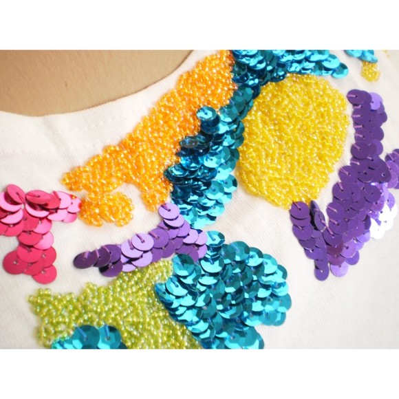 Vintage Gene Ewing Yellow Pink Blue Sequined White Tank Top Womens Size Medium - Picture 5 of 10